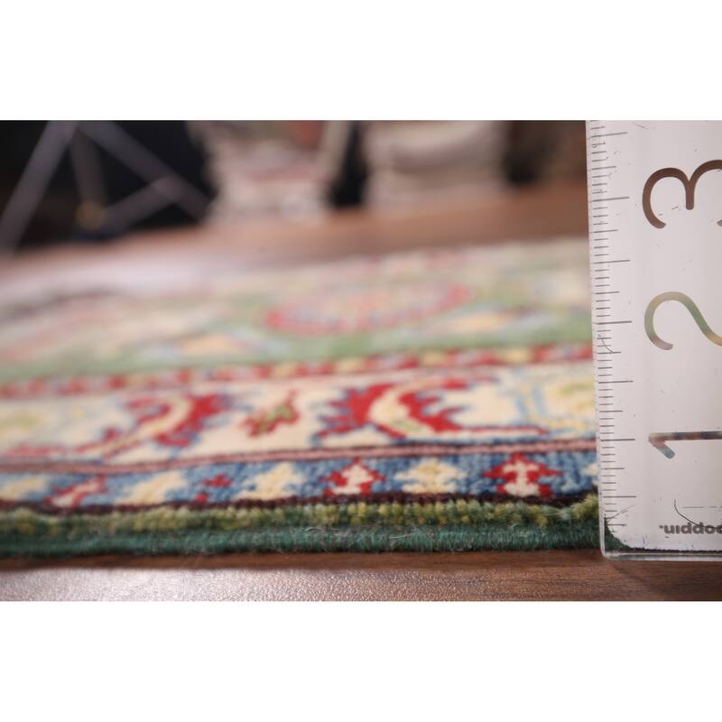 Green Geometric Kazak Foyer Rug Hand-Knotted Wool Carpet - 2'0" x 2'8"