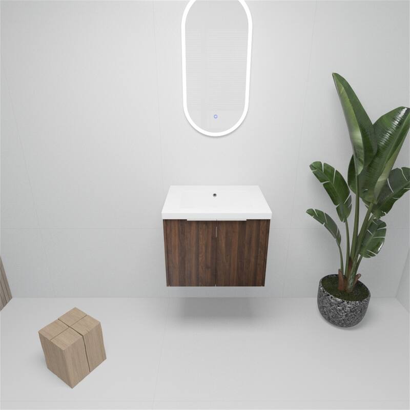 24 Inch Float Mounting Bathroom Cabinet with Sink, Soft Close Doors - California Walnut