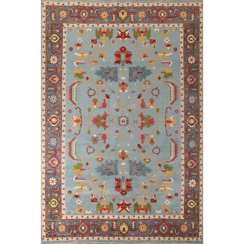 Light Blue Oushak Area Rug Handmade Oriental Wool Carpet - 8'9"x 12'0"