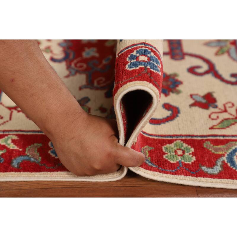 Kazak Accent Rug Hand-Knotted Floral Wool Carpet - 2'8" x 3'9"