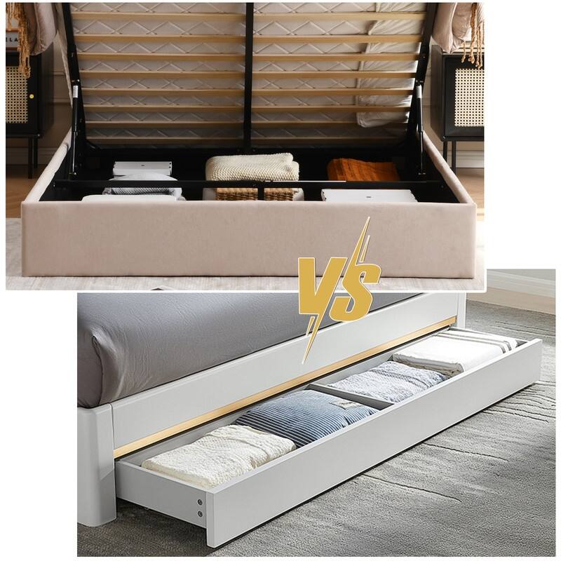 Plywood Frame Upholstered Platform Bed with Lift-up Storage