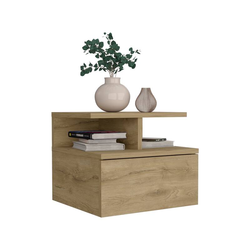 Modern easy-to install bedside Nightstand,Wall Mounted with Single Drawer and 2-Tier Shelf,for Bedroom,Closet,Entryway
