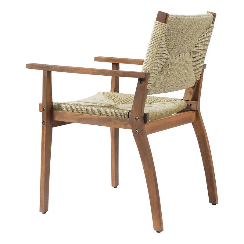 Christopher Knight Home - Outdoor Acacia Wood Dining Chair with Handwoven Wicker Seat (Set of 2)