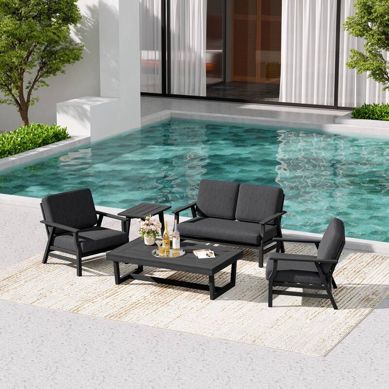 5-Piece Teak Outdoor Conversation Set with Tables.