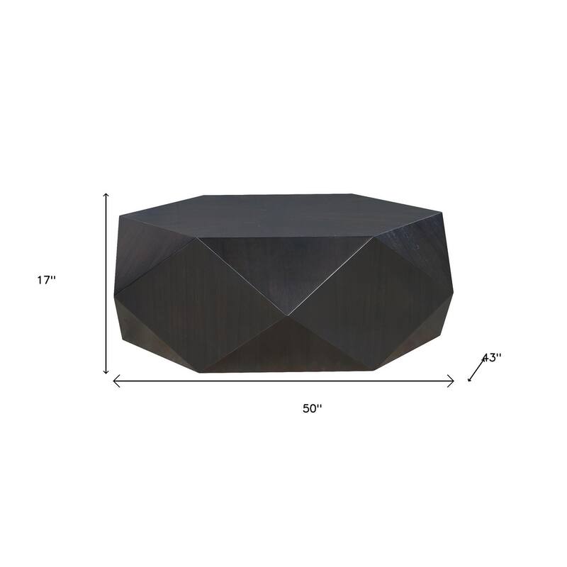 HomeRoots 50" Black Wood Hexagon Block Coffee Table - 50.00 in. x 17.00 in. x 43.00 in.