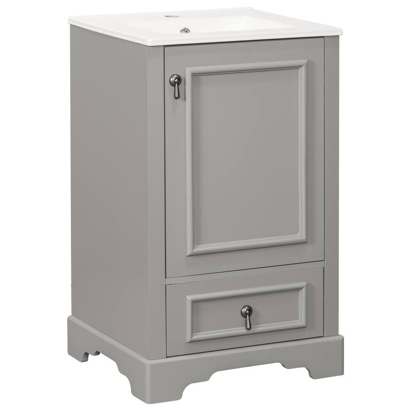 20" Bathroom Vanity with Ceramic Sink Bathroom Storage Cabinet with Adjustable U-Shaped and Drawer