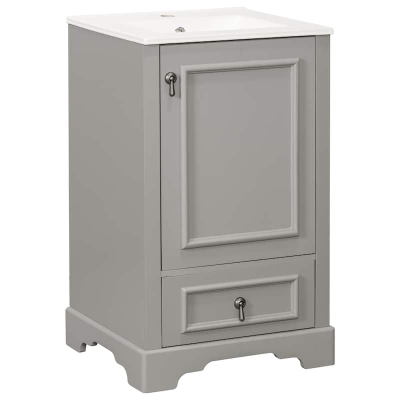 20 Inch Bathroom Vanity With Ceramic Sink, Soft Close Door, Adjustable U-Shaped Shelf, Compartment Drawer And Door Storage Rack
