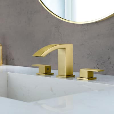 Widespread Bathroom Sink Faucet With Drain Assembly 3 Holes 8 Inch Waterfall Bathroom Faucet Two Handle Modern Basin Vanity Tap