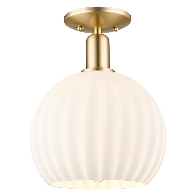 Innovations Lighting 716-1C-14-10 White Venetian Semi-Flush White - Champagne Bronze / White Venetian