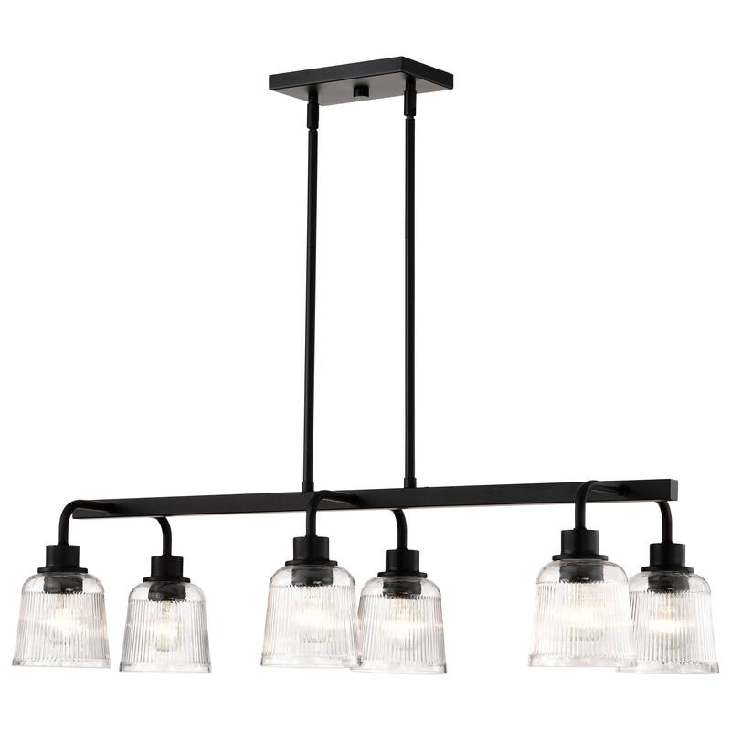 Grayson 6 Light Island Pendant Matte Black Finish Clear Ribbed Glass - Matte Black