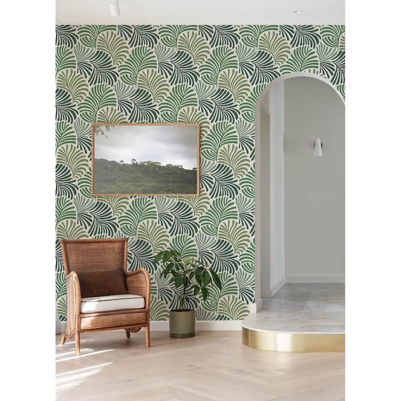 Scott Living Trousdale Green Fanning Flora Wallpaper