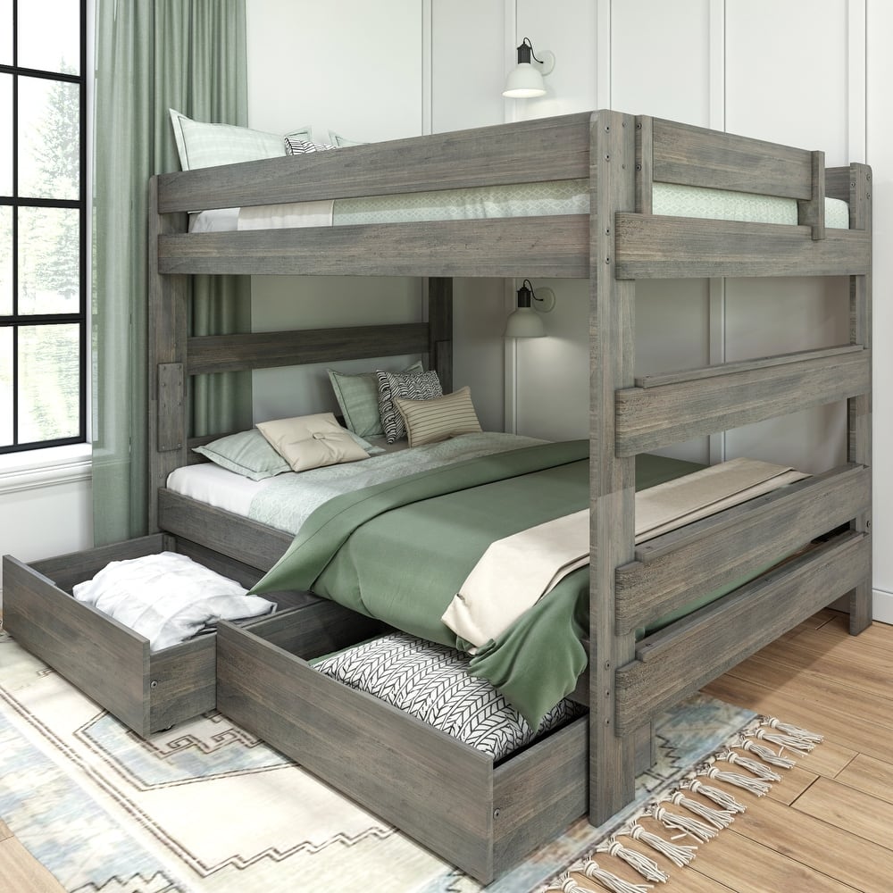Max and Lily Farmhouse Queen over Queen Bunk Bed with Storage Drawers