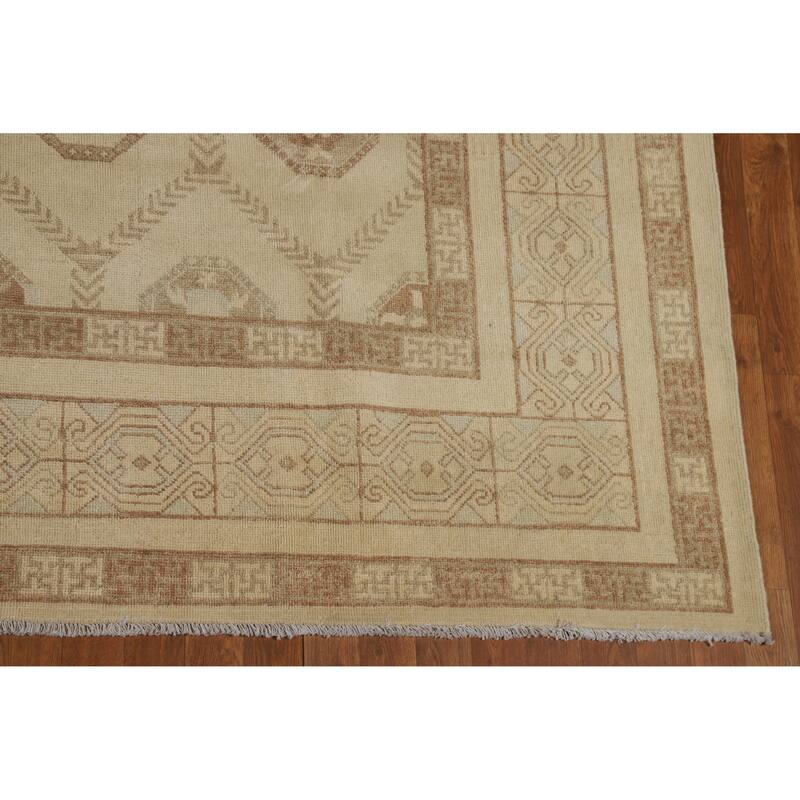All-Over Vegetable Dye Khotan Turkish Area Rug Handmade Wool Carpet - 8'11" x 11'10"