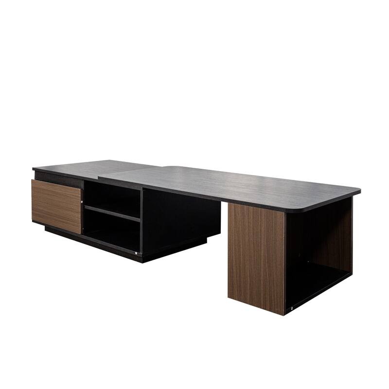 Storage Coffee Table, Length Adjustable Wood Coffee Table with 2 Drawers for Living Room, Large Rectangular Center Table