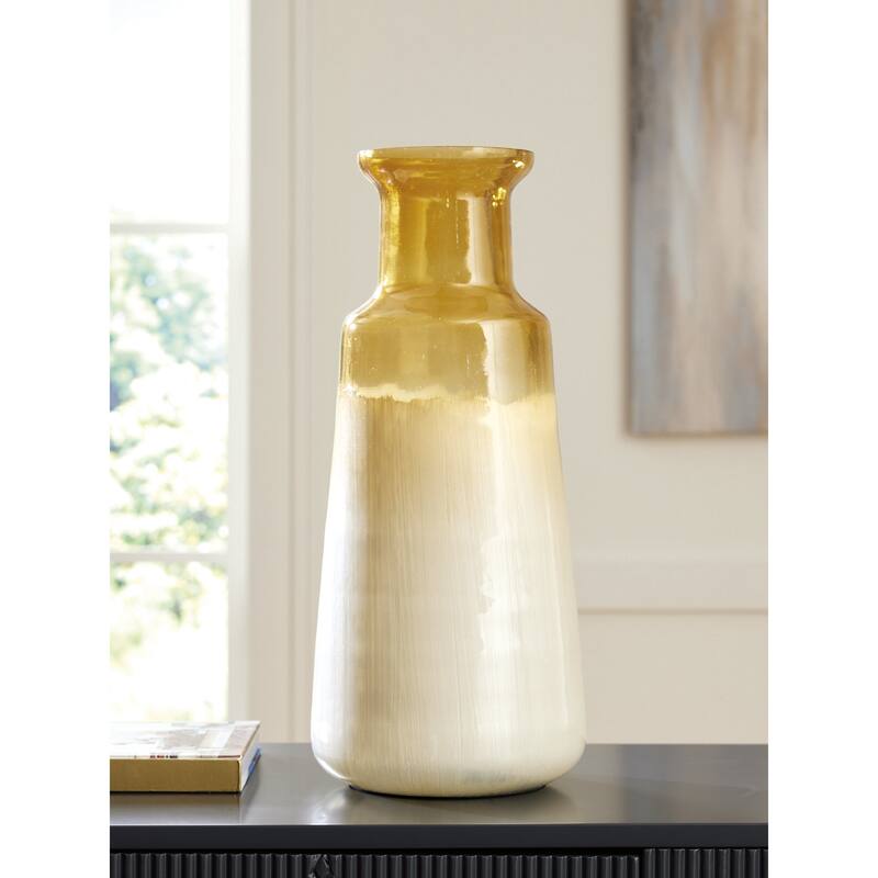 Signature Design by Ashley Wynburg White/Brown Vase - 6.5" W x 6.5" D x 16.75" H