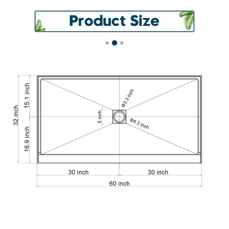 Elegant Rectangular Shower Base in White Center Drain Single Threshold Anti-slip SMC Shower Pan