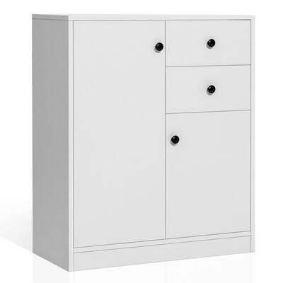 2 Door Storage Base Cabinet with 3-Tier Shelf-White - 28.5" x 13.5" x 33.5" (L x W x H)
