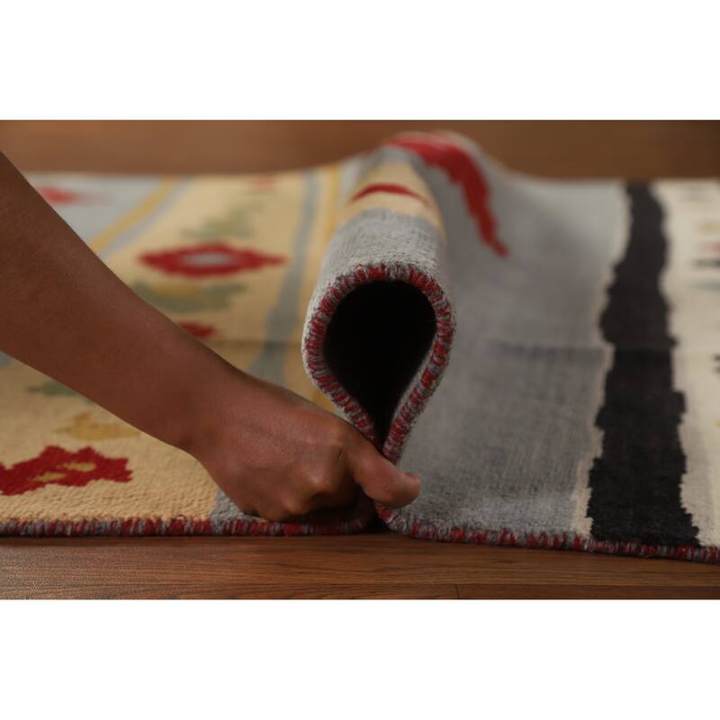 Hand Knotted Oriental 100% Wool Carpet Modern Geometric Greys & Charcoal Gabbeh Area Rug - 9' 2'' X 6' 0''