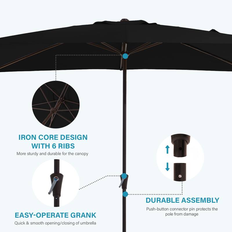 8*10ft Rectangular Patio Market Umbrella with Crank & Tilt，UV-Resistant