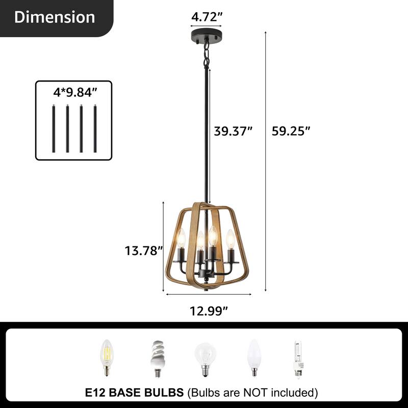 Starsky 4-Light Farmhouse Open Cage Chandelier for dining room, kitchen island or entryway