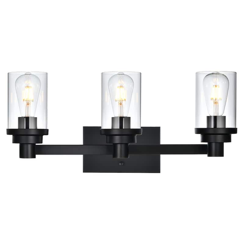 Bathroom Light Fixtures, 3-Light Black Bathroom Lighting Fixtures Over Mirror with Clear Glass Shade, Vanity Lights for Bathroom