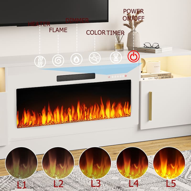 Bossin 70" Fireplace TV Stand with 36" Electric Fireplace, TV Stand for TVs Up to 80", 16 Colors LED Lights/Entertainment Center