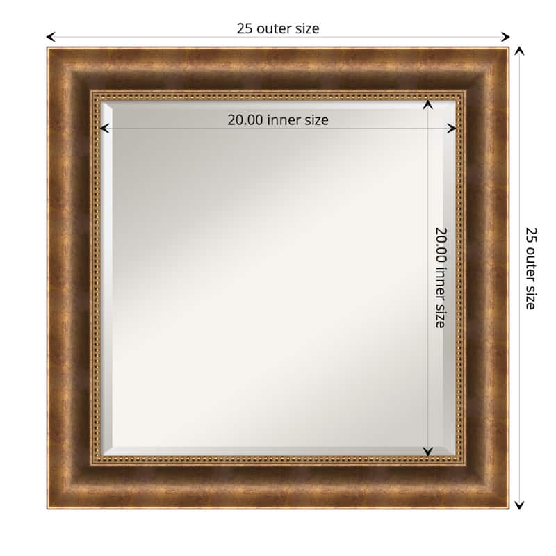 Beveled Wood Wall Mirror - Manhattan Bronze Frame - Outer Size: 25 x 25 in