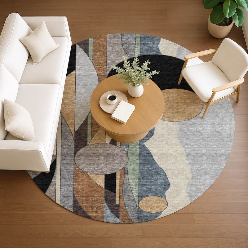 Machine Washable Indoor/ Outdoor Contemporary Retro Chantille Rug