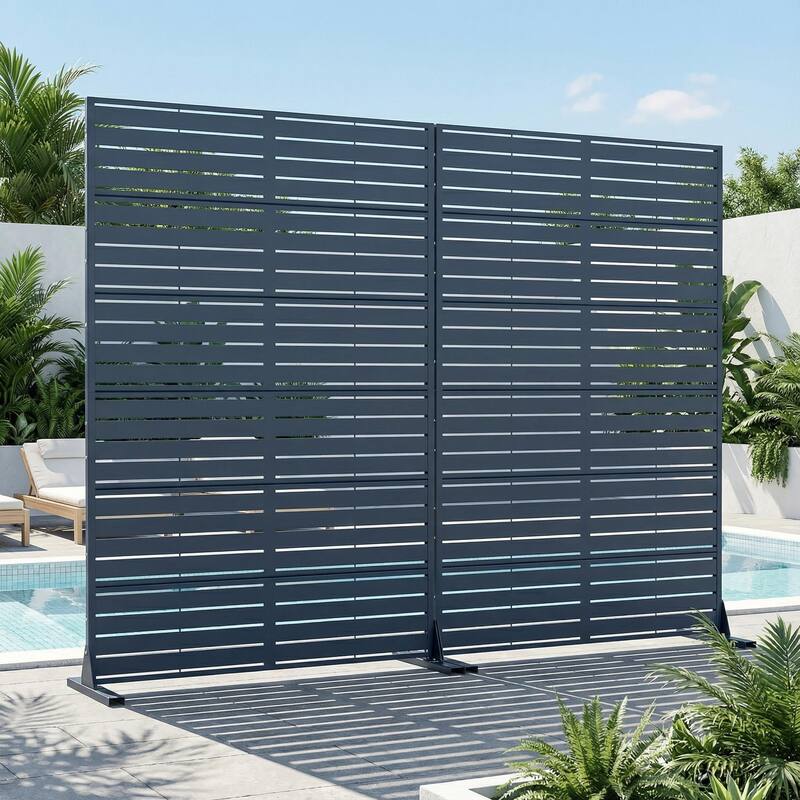 Outdoor Privacy Screen with Stand for Patio Garden Metal Fence Set of 2 - Blue - 72"x47"