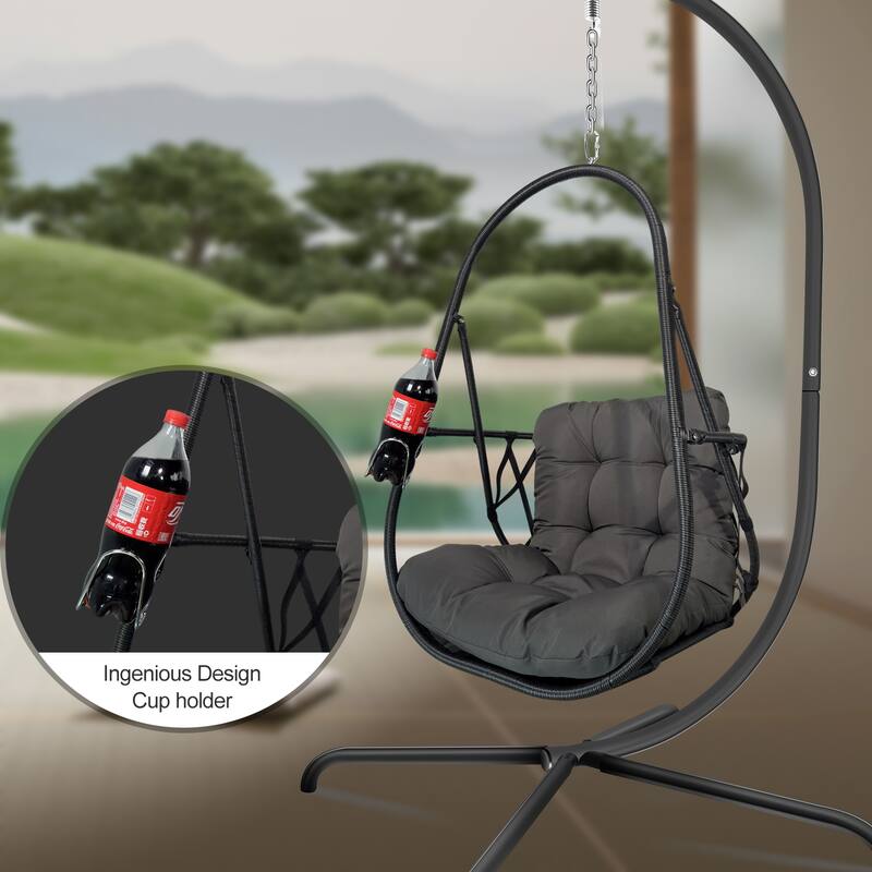 Hanging Swing Egg Chairs Foldable Hanging Basket Chair with Cup Holder