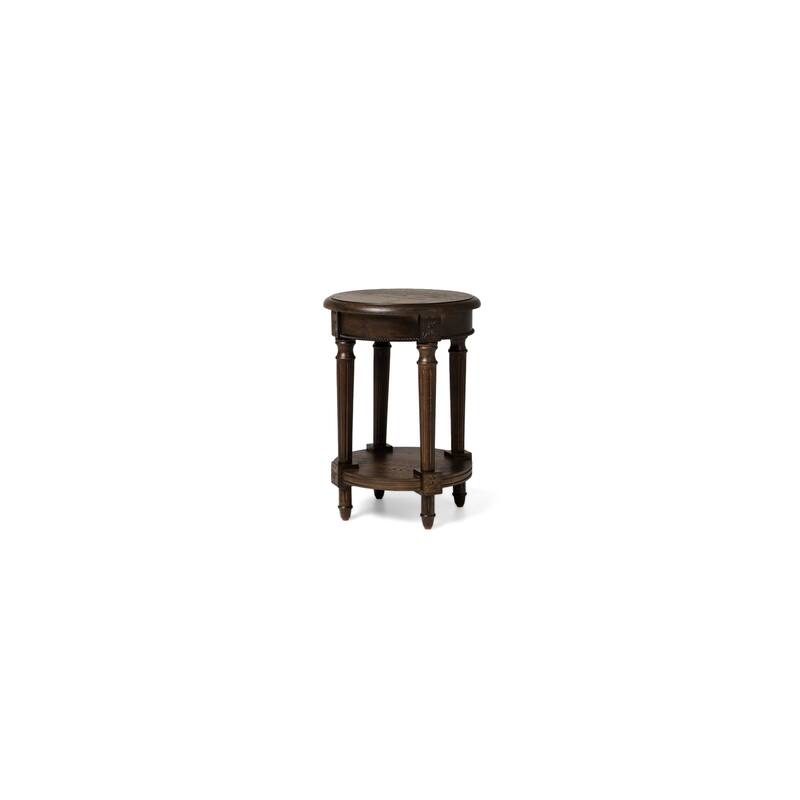 Maven Lane Pullman Traditional Round Wooden Side Table in Antiqued Brown Finish