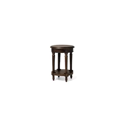 Maven Lane Pullman Traditional Round Wooden Side Table in Antiqued Brown Finish
