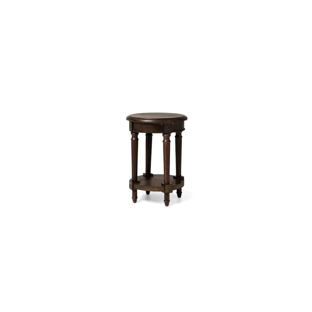 Maven Lane Pullman Traditional Round Wooden Side Table in Antiqued Brown Finish