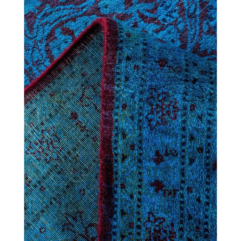 Overton Hand Knotted Wool Vintage Inspired Modern Contemporary Overdyed Blue Area Rug - 6' 3" x 12' 8"
