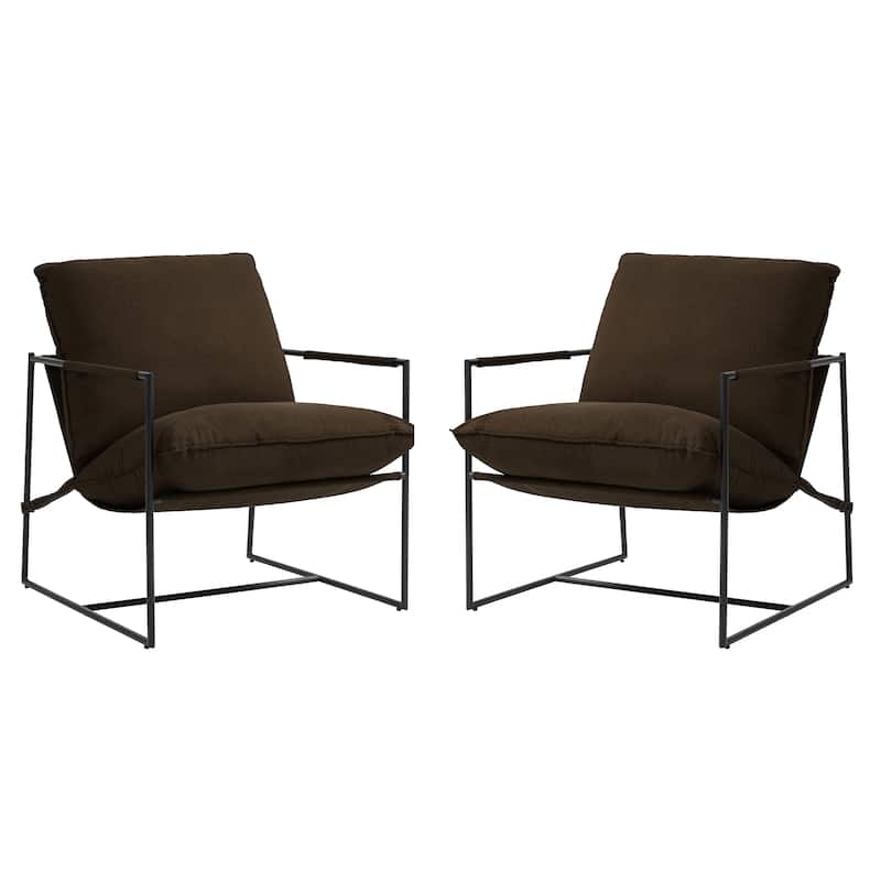 Modern Metal Frame Upholstered Sling Accent Armchair Set of 2