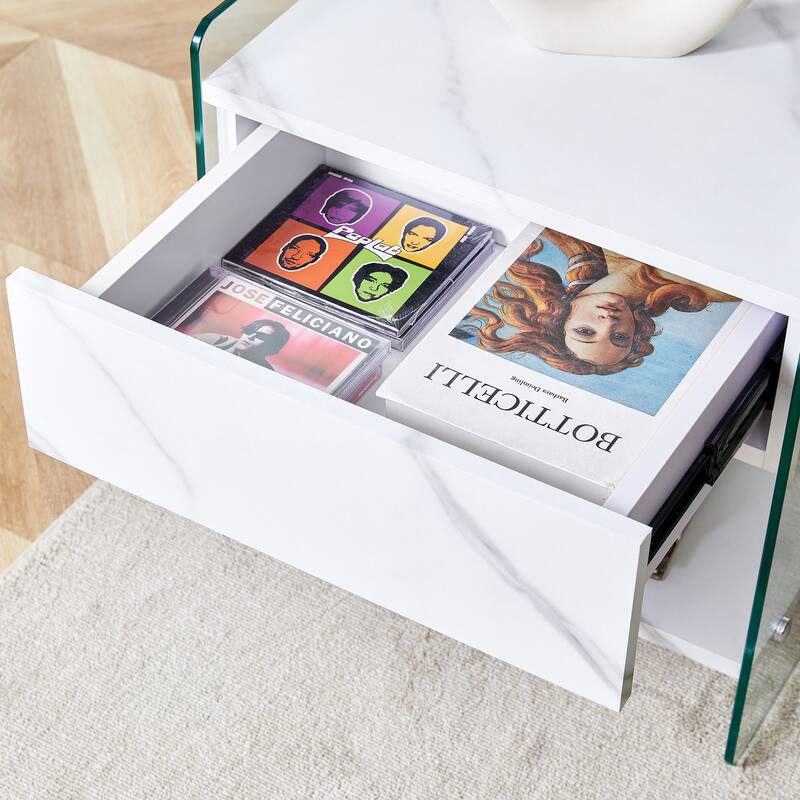 Bedside Table With Drawers With Tempered Glass Legs