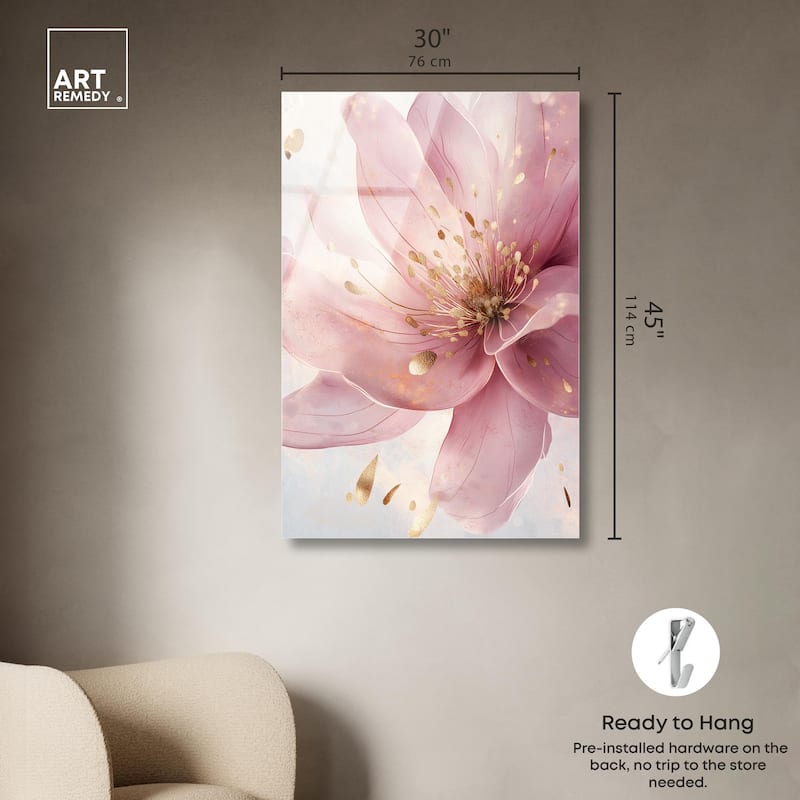 Pink and Gold Bloom Acrylic by Art Remedy, Ready to Hang