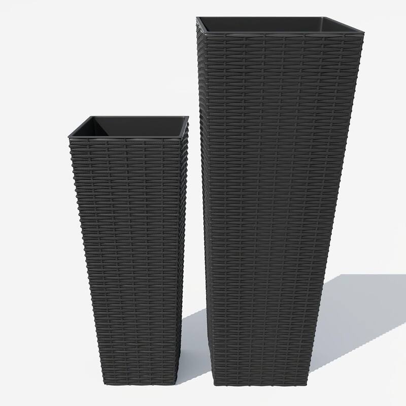 24 + 32 Inch Set of 2 Decorative Planters, Flower Pots for Patio, Backyard, Home - Black