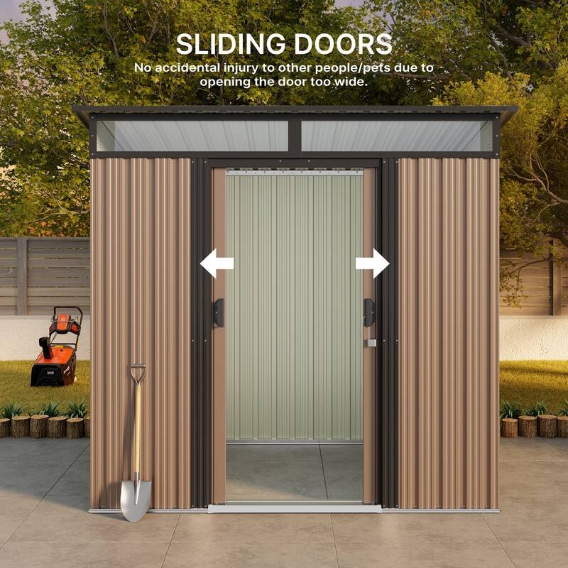 6' x 4' / 8' x 6' Outdoor Storage Shed, Galvanized Metal Garden Shed with Double Lockable Doors