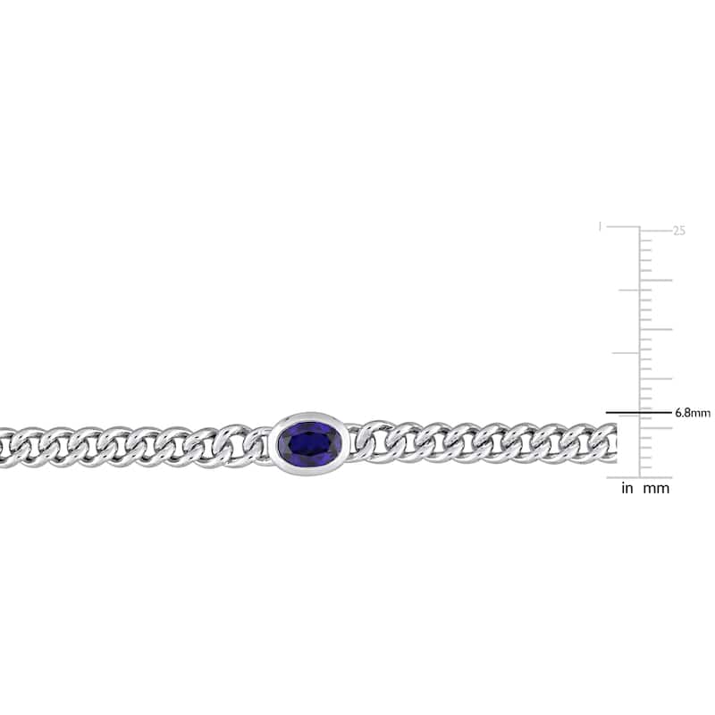 Miadora 1 1/4 CT TGW Oval Created Blue Sapphire Curb Link Chain Bracelet Sterling Silver