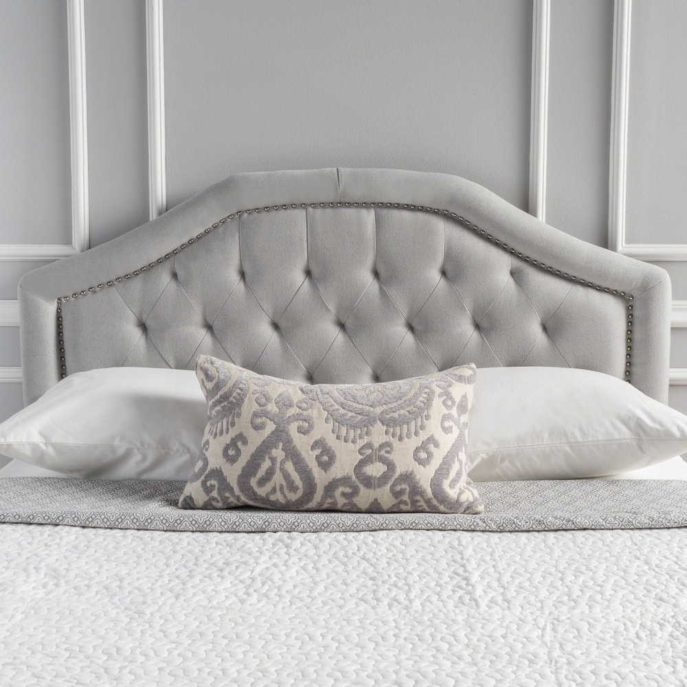 Roomfitters Adjustable Fabric Headboard for Queen and Full Size Bed with Nailhead Trim