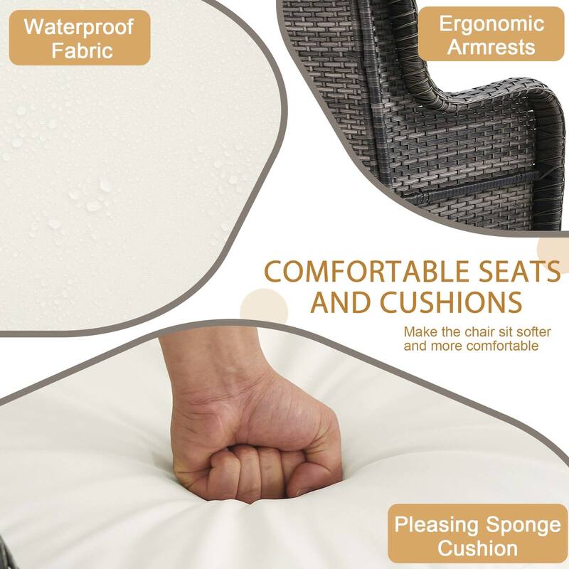 Outdoor Wicker Patio Conversation Furniture Set with Table and Cushion