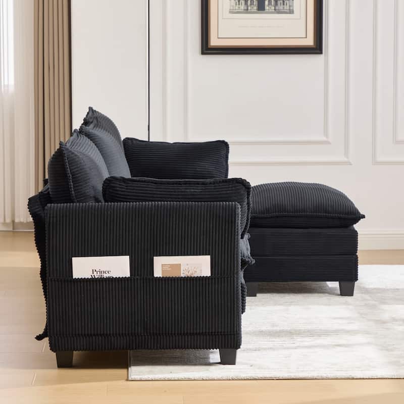 102.95" L-Shaped Corduroy Sectional Sofa with Movable Ottoman