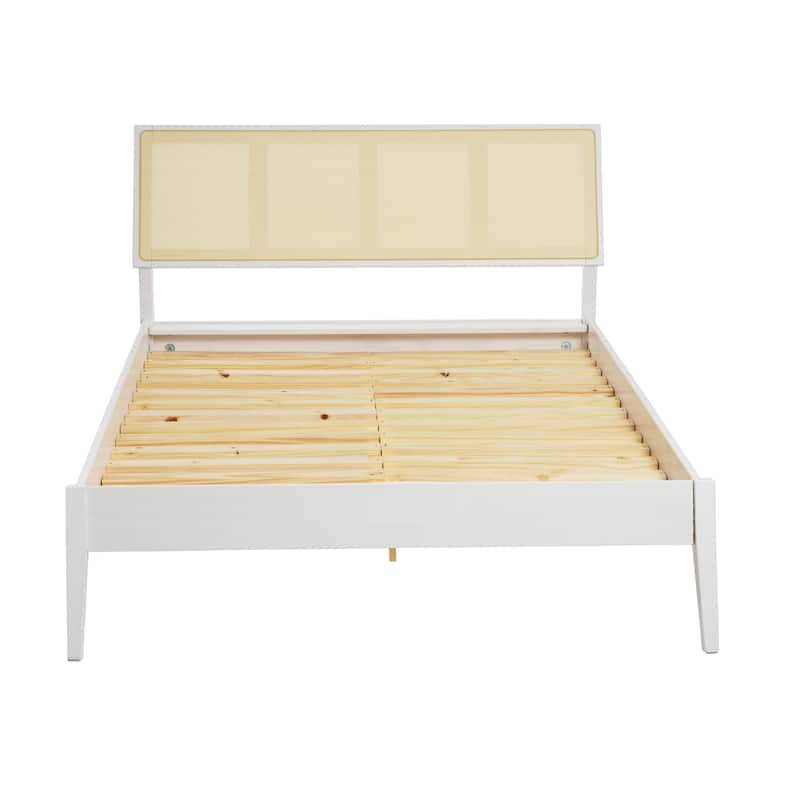 Crawford Solid Wood Bed with Woven Cane Headboard