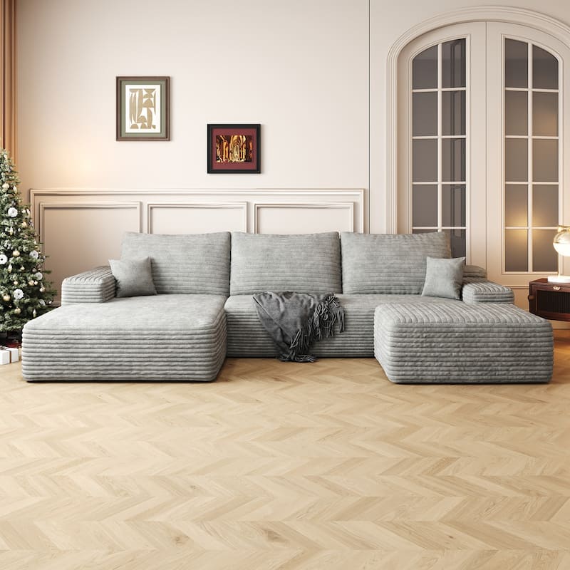 Sofa 107-in Casual Gray 3 -seater Left Reclining Sectional with 1 Ottoman - 8' x 10' - Left Facing