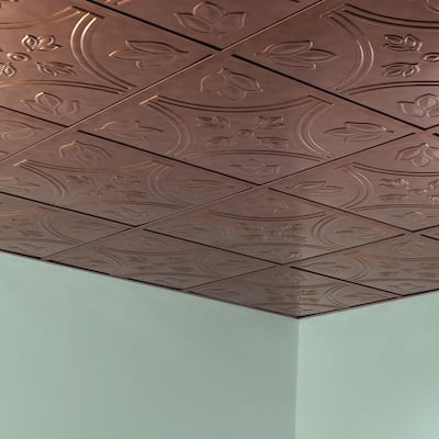 FASÄDE Traditional Style 5 Decorative Vinyl 2ft x 2ft Lay in Ceiling Panel in Antique Bronze (5 Pack)