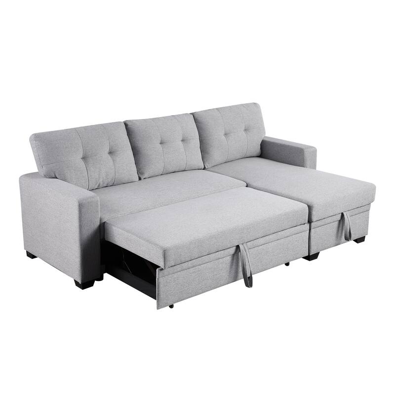 Light Gray Linen Upholstered Pull out Sectional Sofa with Chaise