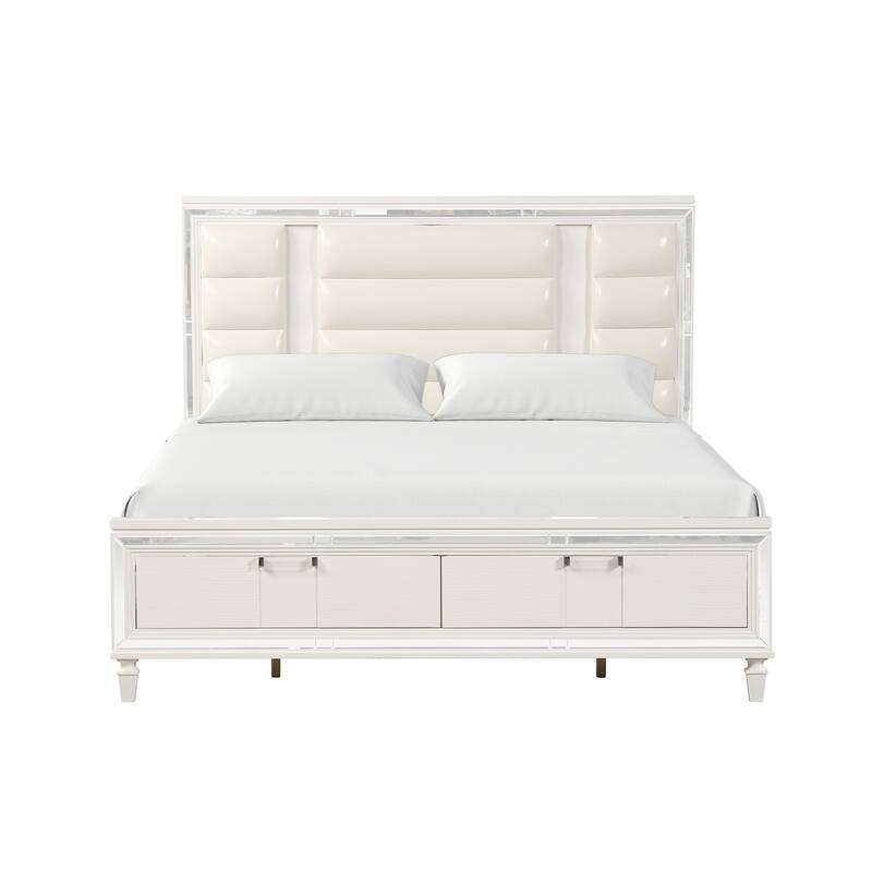 Genoa White Wood Frame King Panel Bed - Queen