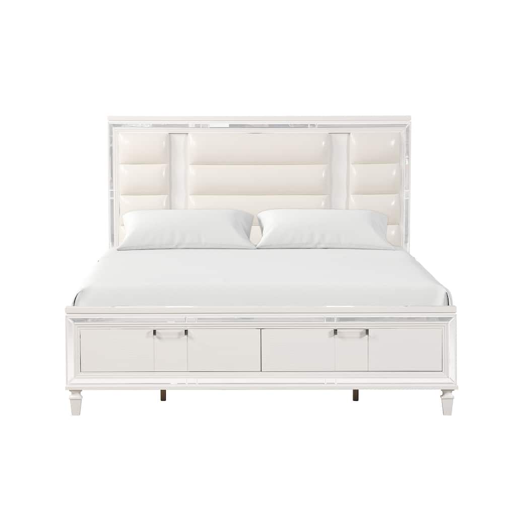 Genoa White Wood Frame King Panel Bed