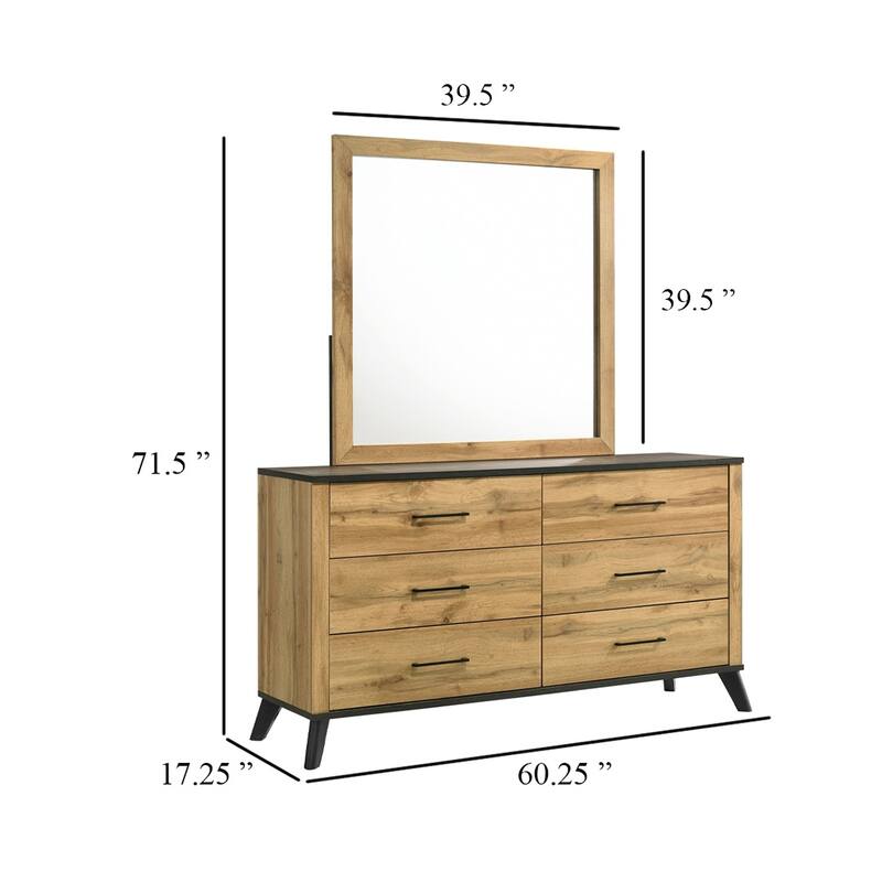 Wemy Wide Dresser with Matching Mirror, 6 Drawers, Brown Wood